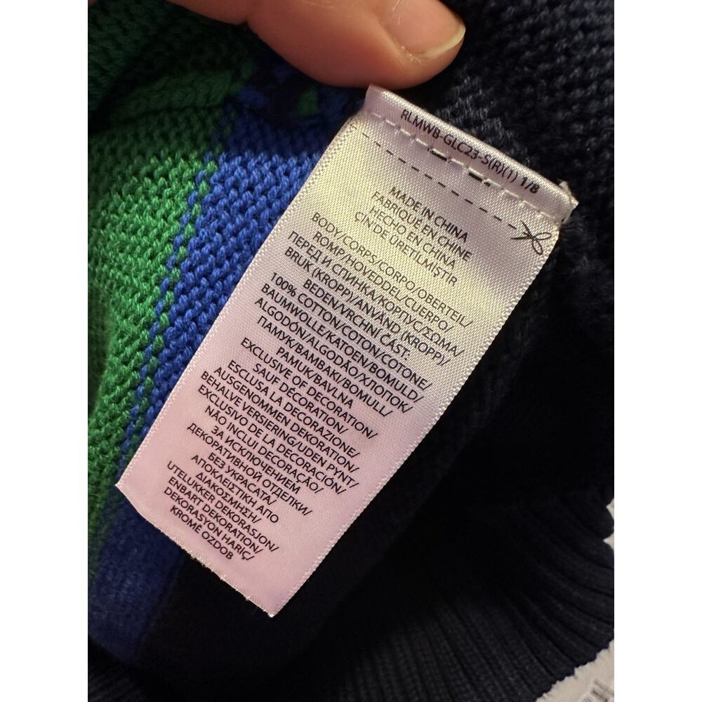 Polo Ralph Lauren Green Blue Striped Cotton Sweater Colorful Preppy XL Mens - Picture 13 of 14